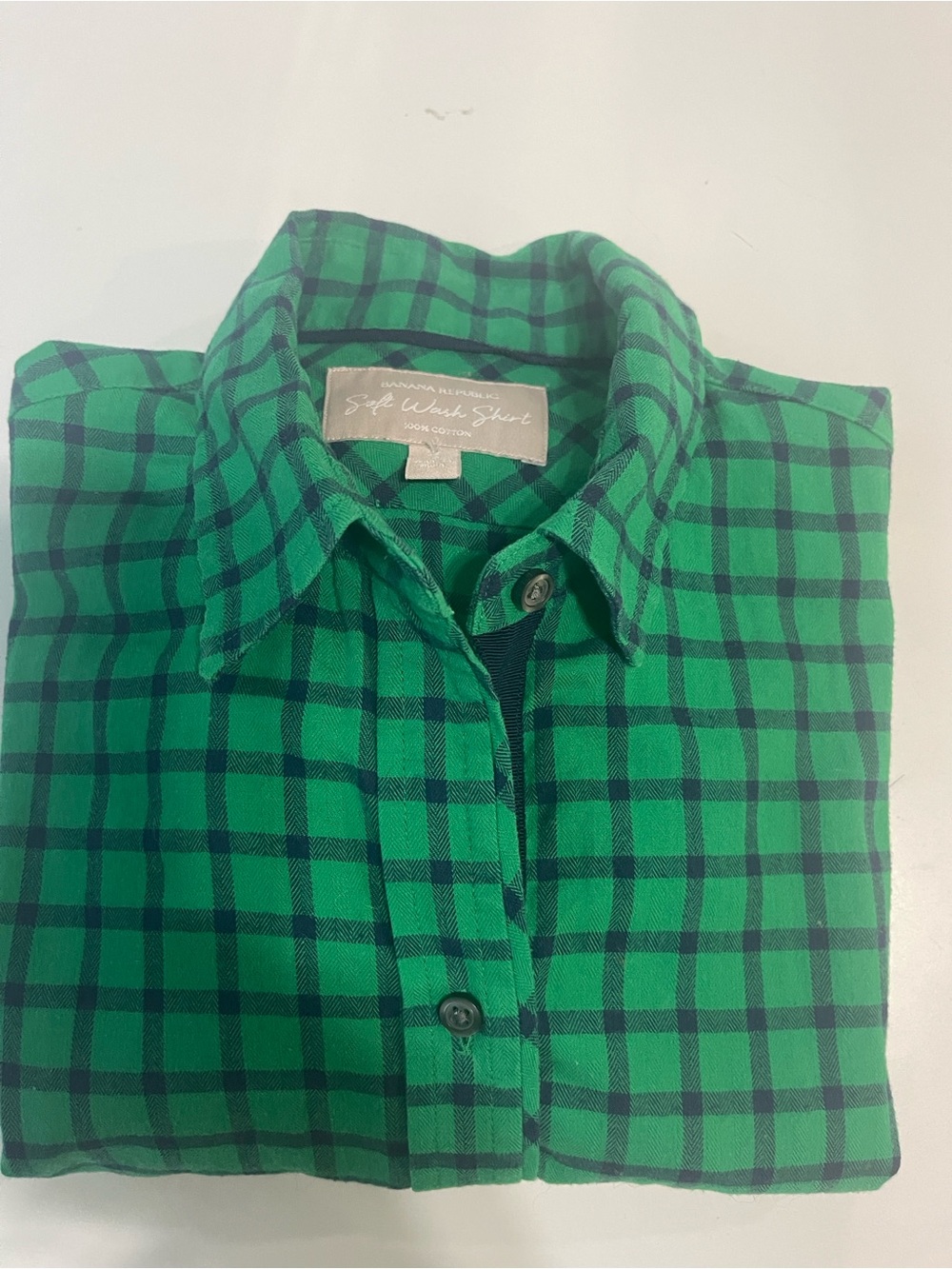 Banana Republic Green and Navy Plaid Button-Down Shirt
